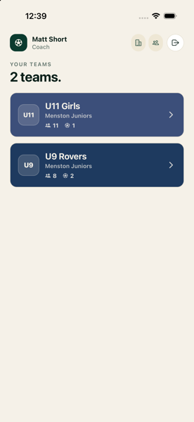 Coach dashboard screen in SquadTools
