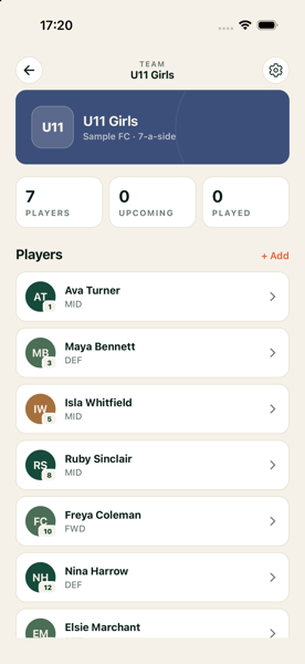 Team roster screen in SquadTools